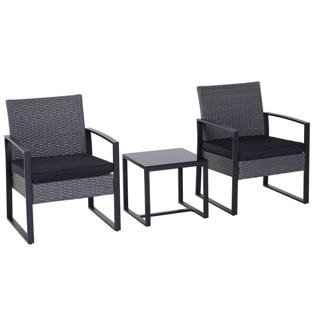 3 Pieces Rattan Dining Set Patio Bistro Table Chair Conversation Set