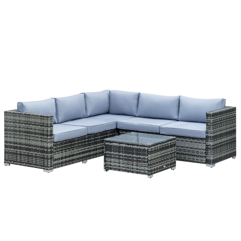 Outsunny 4 Pieces Rattan Furniture Sofa Set Chair w/ Corner Sofa Loveseat Grey