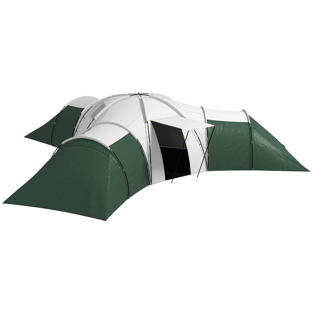 Outsunny Large Camping Tent with 3 Bedroom, Living Area and Porch for 6-9 Man - Green