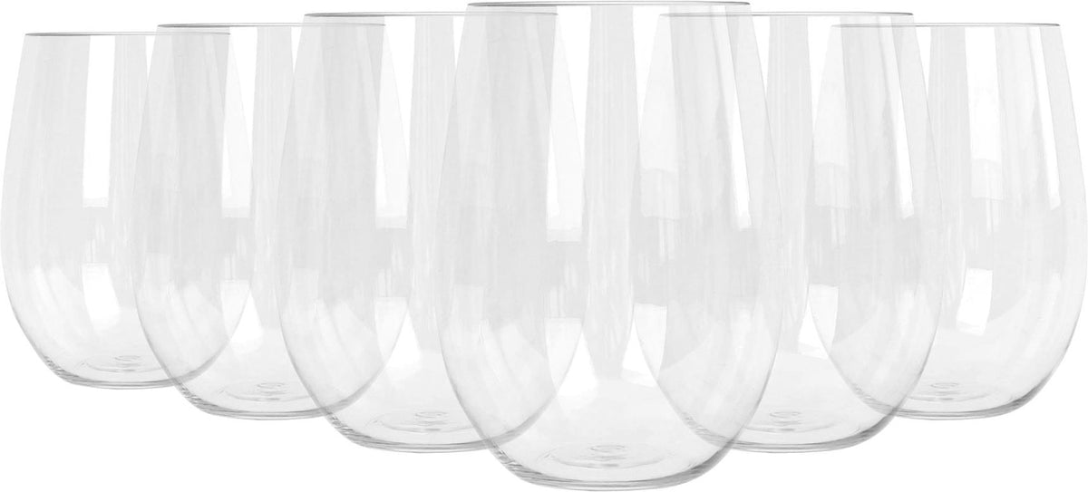 480ml Reusable Plastic Stemless Wine Glasses - Pack of Six