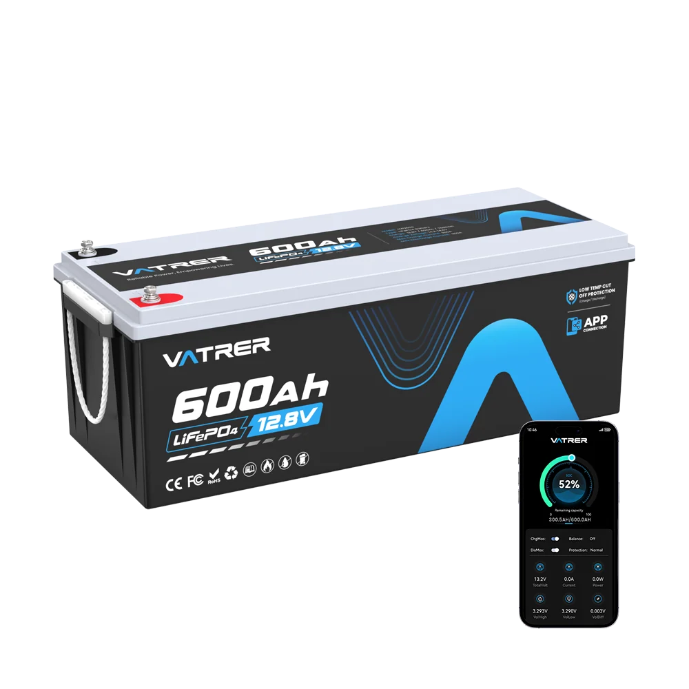 Vatrer 12V 600Ah Bluetooth Lithium RV Battery 300A BMS CA - 1 PACK