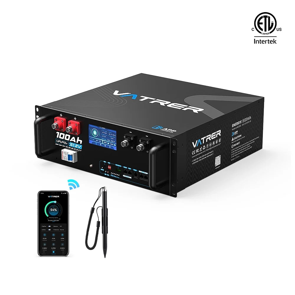 【UL】Vatrer 48V (51.2V) 100Ah WiFi Bluetooth Server Rack Lithium Solar Battery EU - 1 PACK