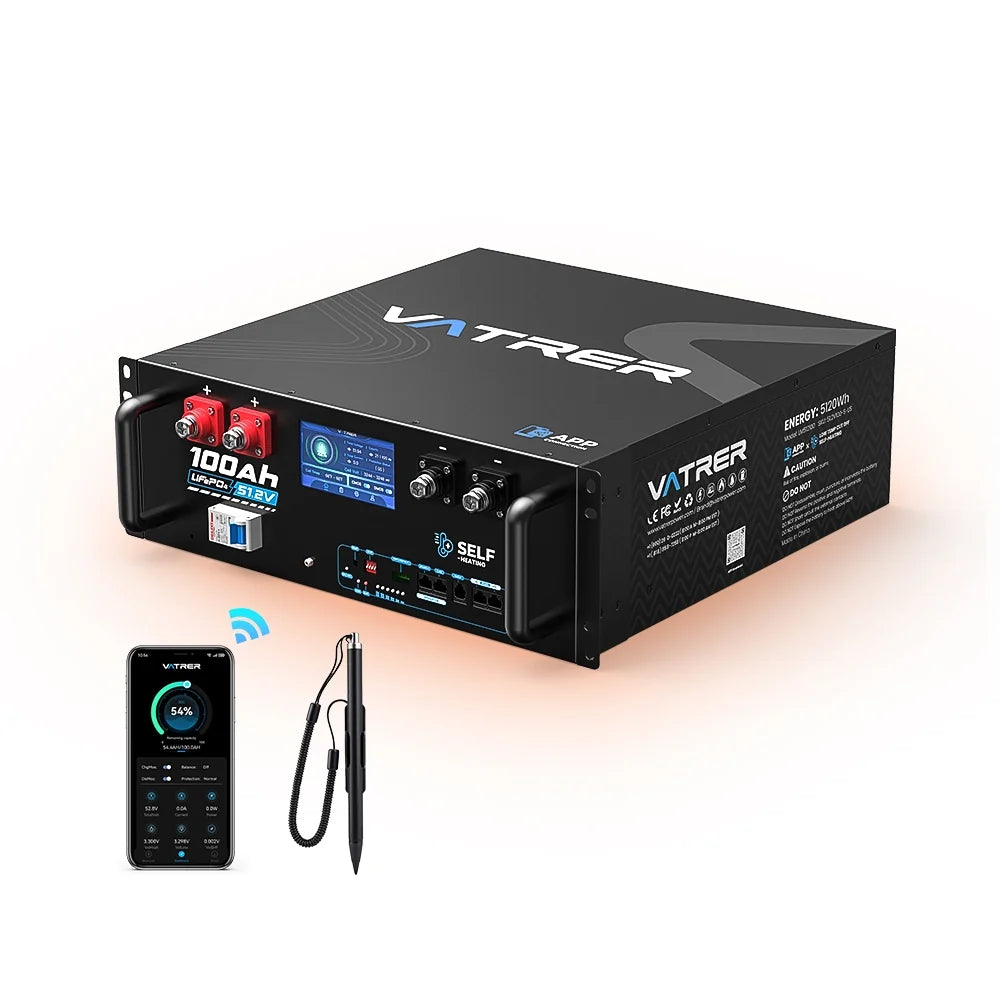 Vatrer 48V (51.2V) 100Ah WiFi Heated Server Rack Lithium Solar Battery EU - 1 PACK