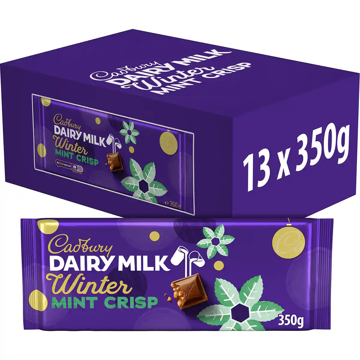 Dairy Milk Winter Mint Crisp Chocolate Bar 350g (Box of 13)