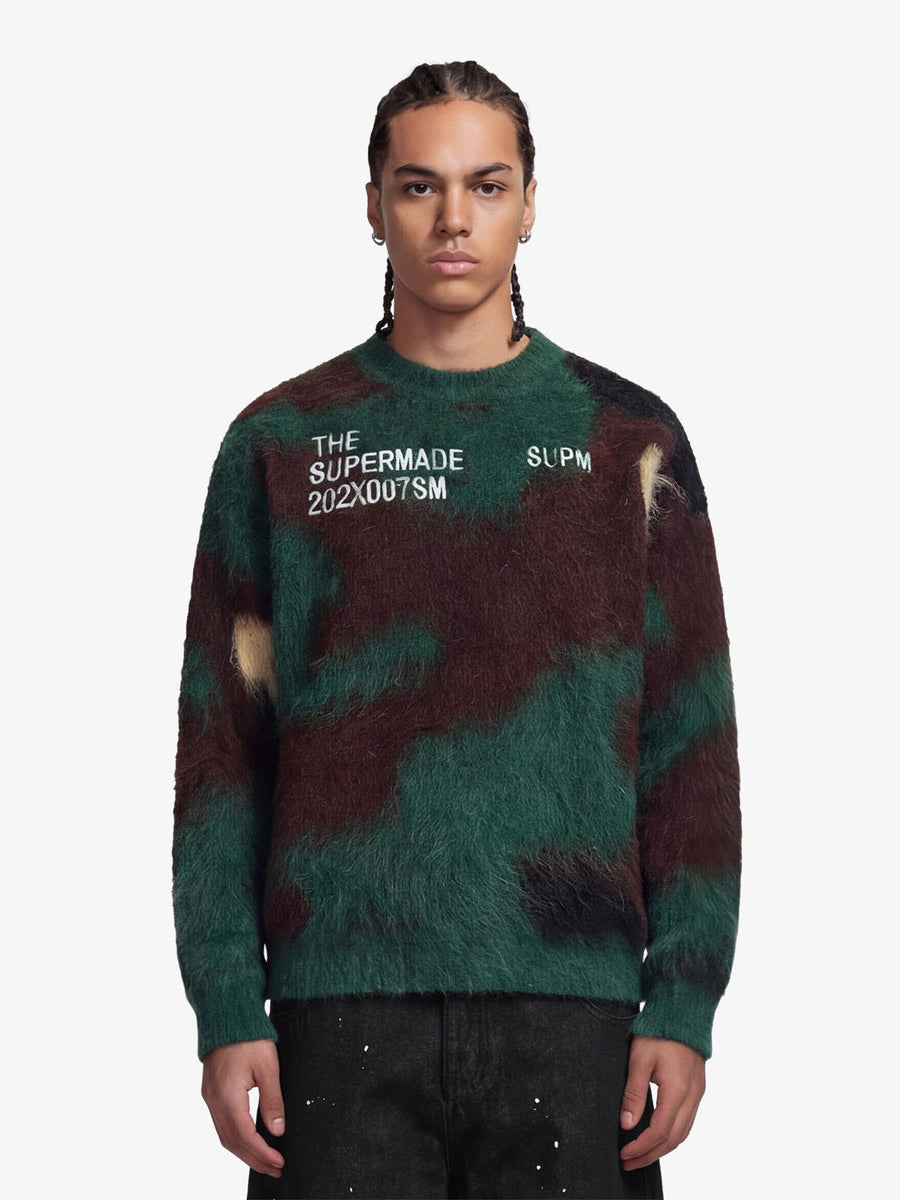 Embroidered Camouflage Shaggy Knitted Sweater - Classic Camouflage / S