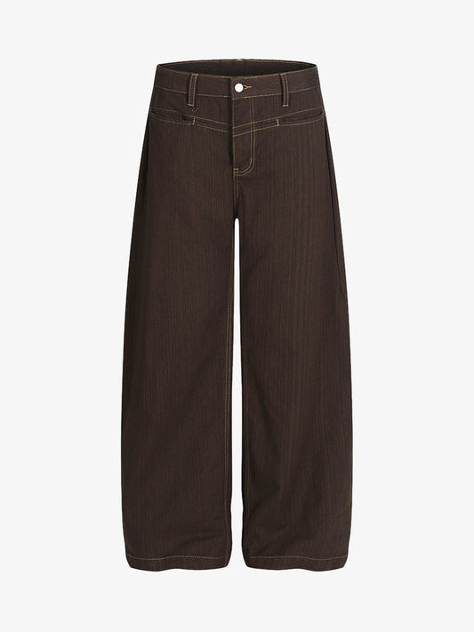 Vintage Contrast Thread Barrel Pants - Khaki / S