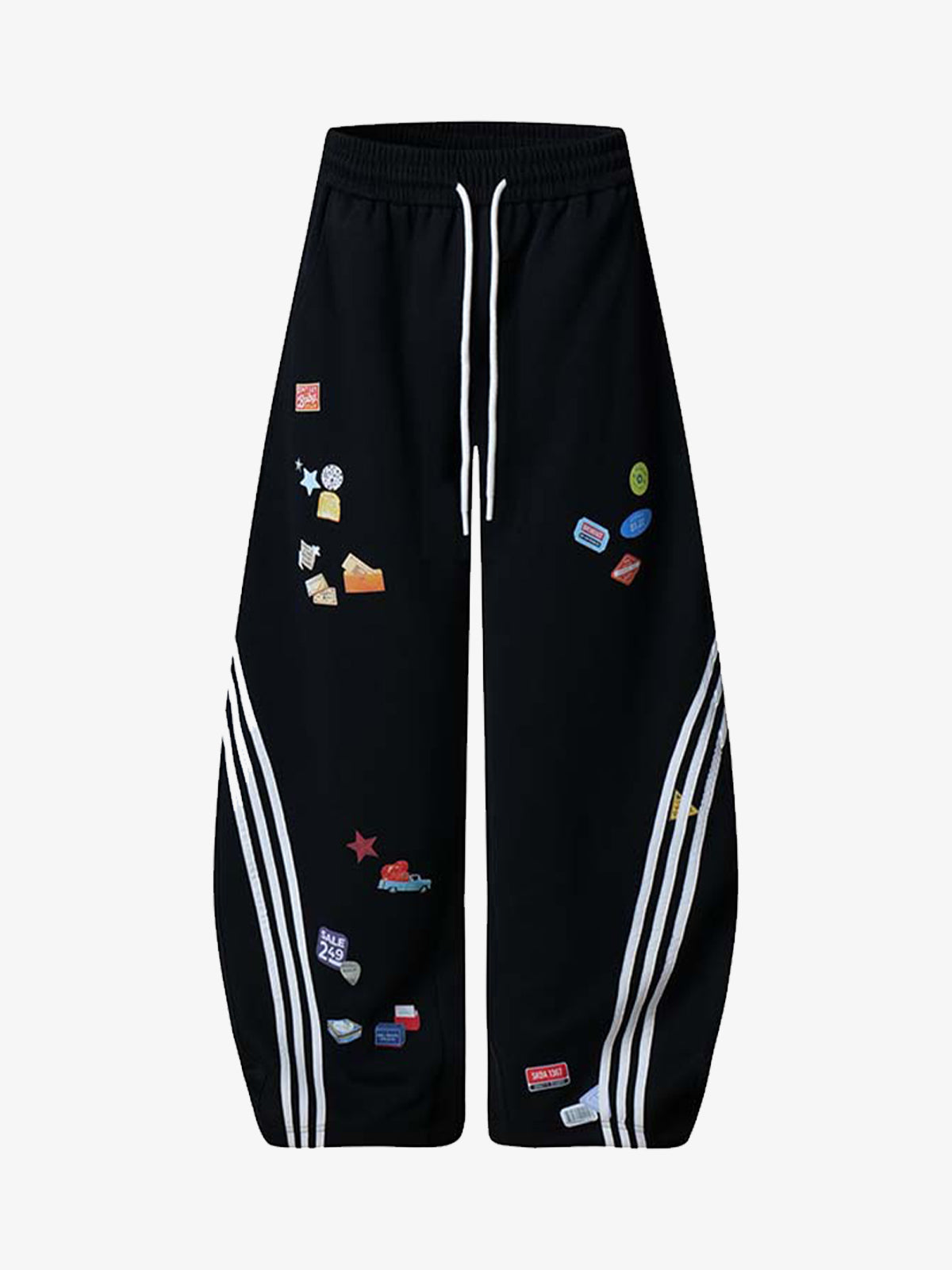 Street Patterned Striped Barrel Casual Pants - Black / S