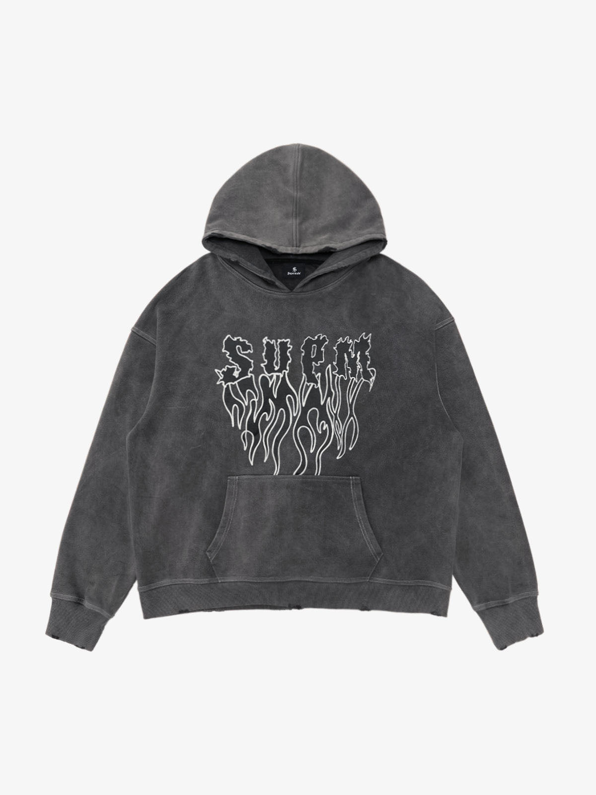Original Distressed SPMD Graphic Cotton Hoodie - Dark Gray / S