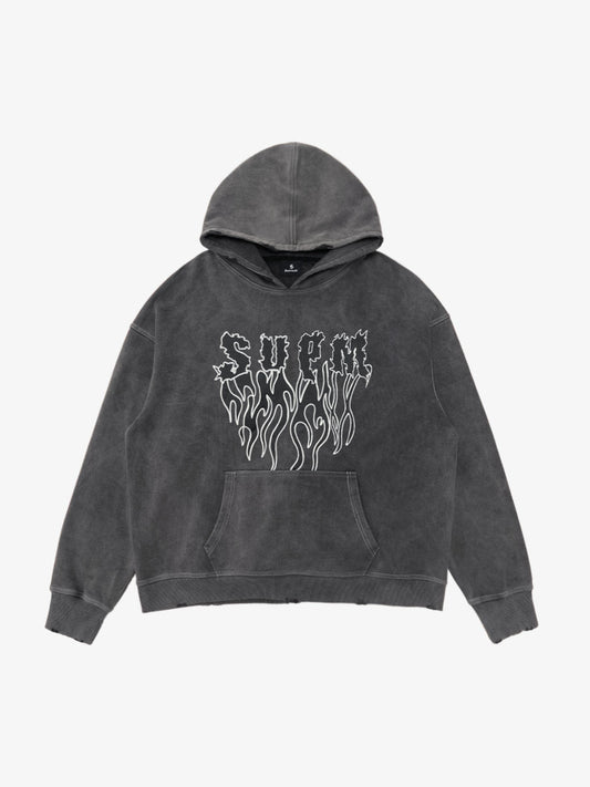 Original Distressed SPMD Graphic Cotton Hoodie - Dark Gray / S