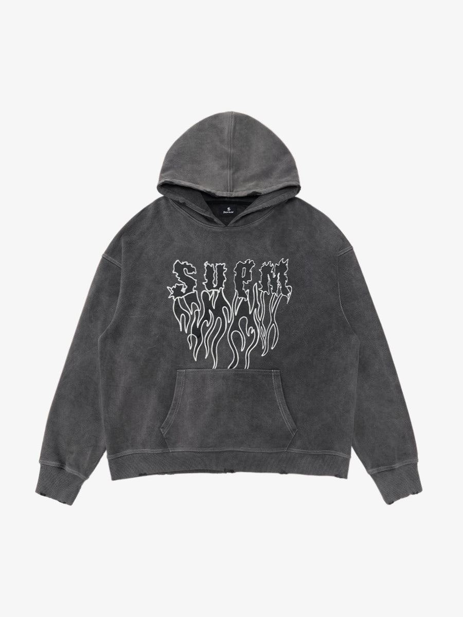 Original Distressed SPMD Graphic Cotton Hoodie - Dark Gray / S