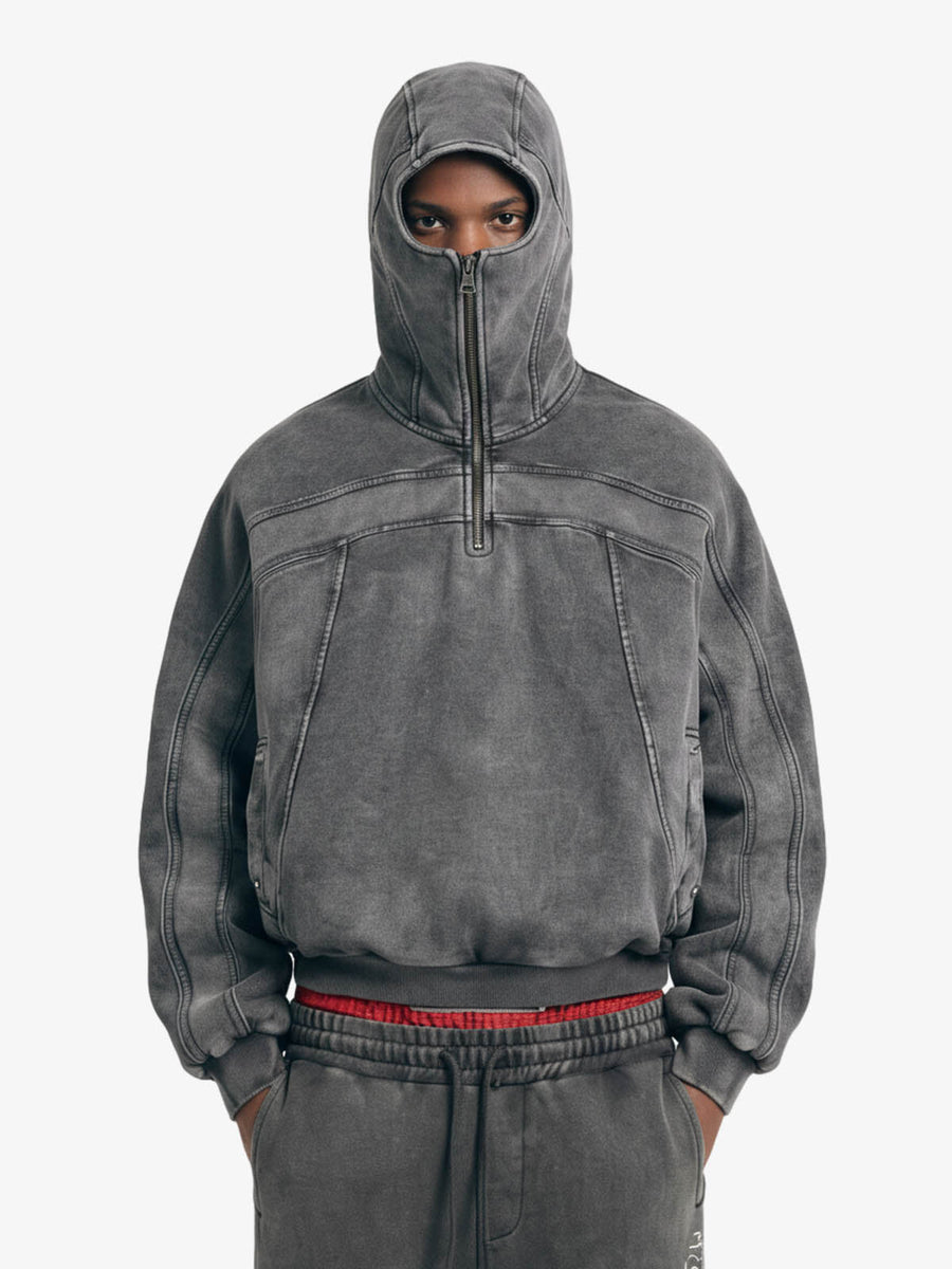 Fleece Retro Zipper Eye-Hood Design Hooded Jacket - 2489 - Gray / S / Quarter Zip-up
