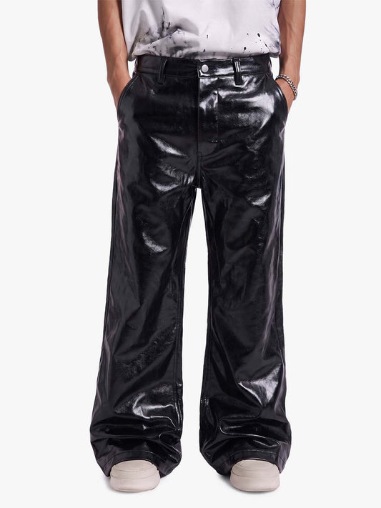 Thesupermade Glossy Patent Leather Flare Pants - 2396 - Black / M
