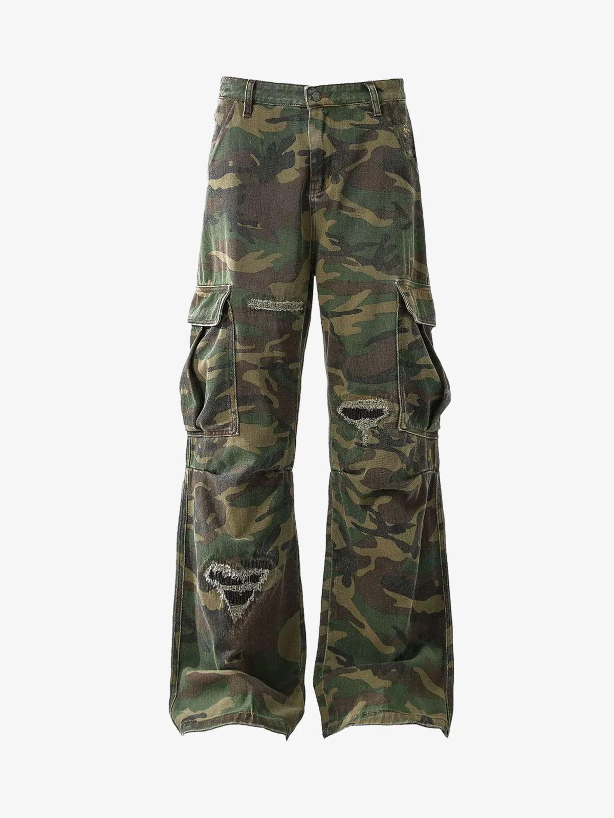 Woven Ripped Camouflage Cargo Baggy Pants - 2410 - Classic Camouflage / XS