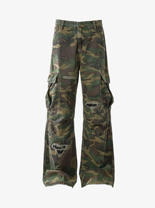 Woven Ripped Camouflage Cargo Baggy Pants - 2410 - Classic Camouflage / XS