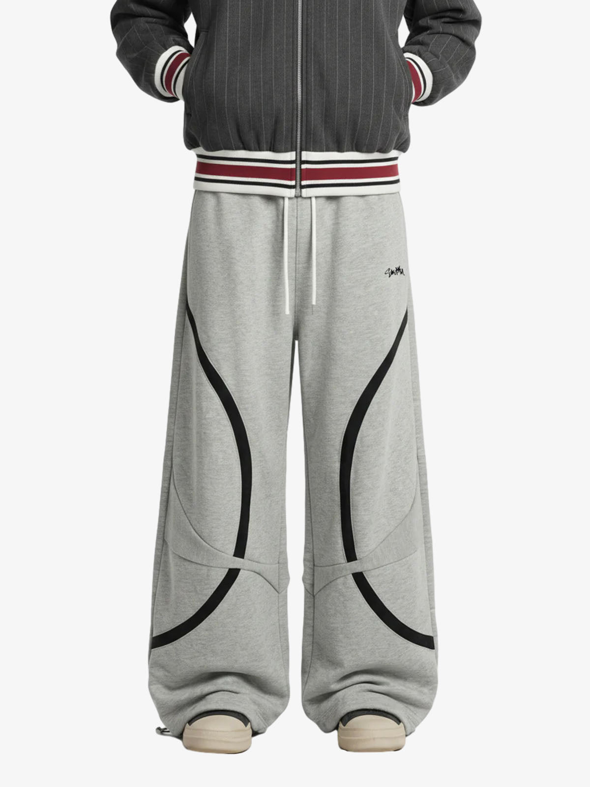 Retro Contrast Panel Drawstring Sweatpants - Gray / S