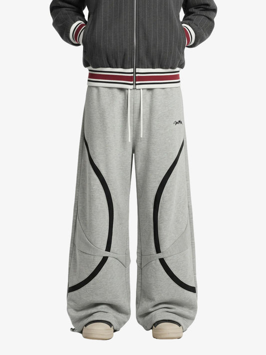 Retro Contrast Panel Drawstring Sweatpants - Gray / S