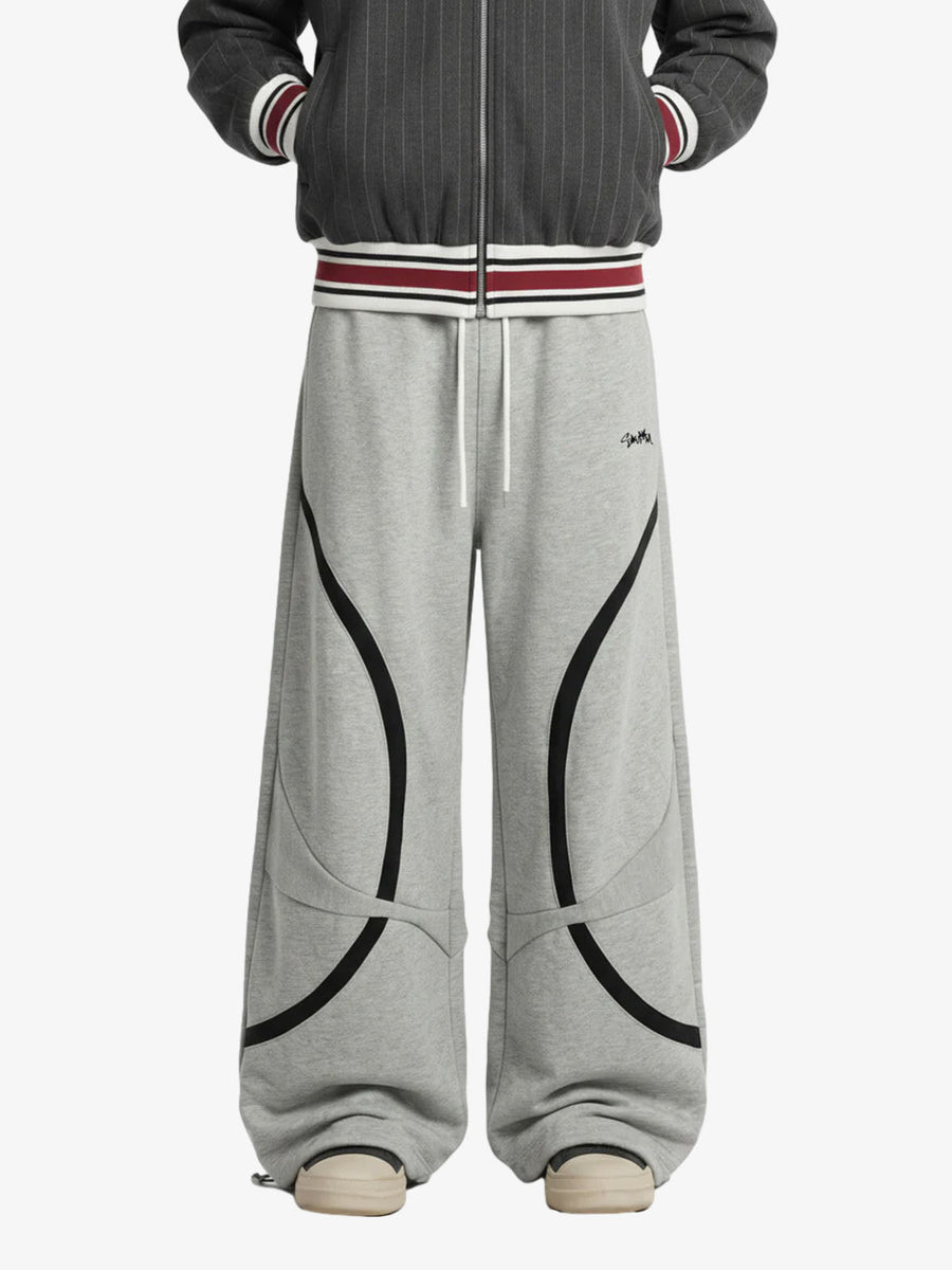 Retro Contrast Panel Drawstring Sweatpants - Gray / S