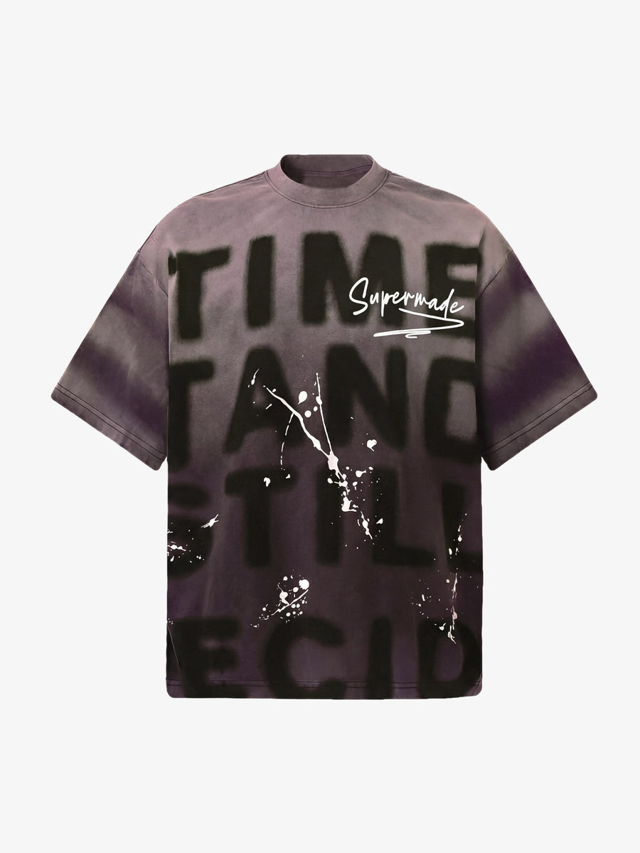 Ink Splash Letter Print T-shirt - 2414 - Purple / S