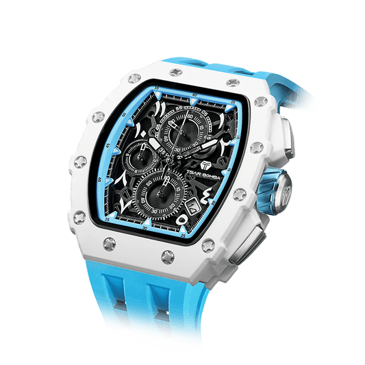 TSAR BOMBA watches– Herren-Chronograph mit Bio-Keramik-Lünette, Saphirglas, Silikonarmband, stilvolles Quarzuhrwerk für Geschäftsleute. Blau