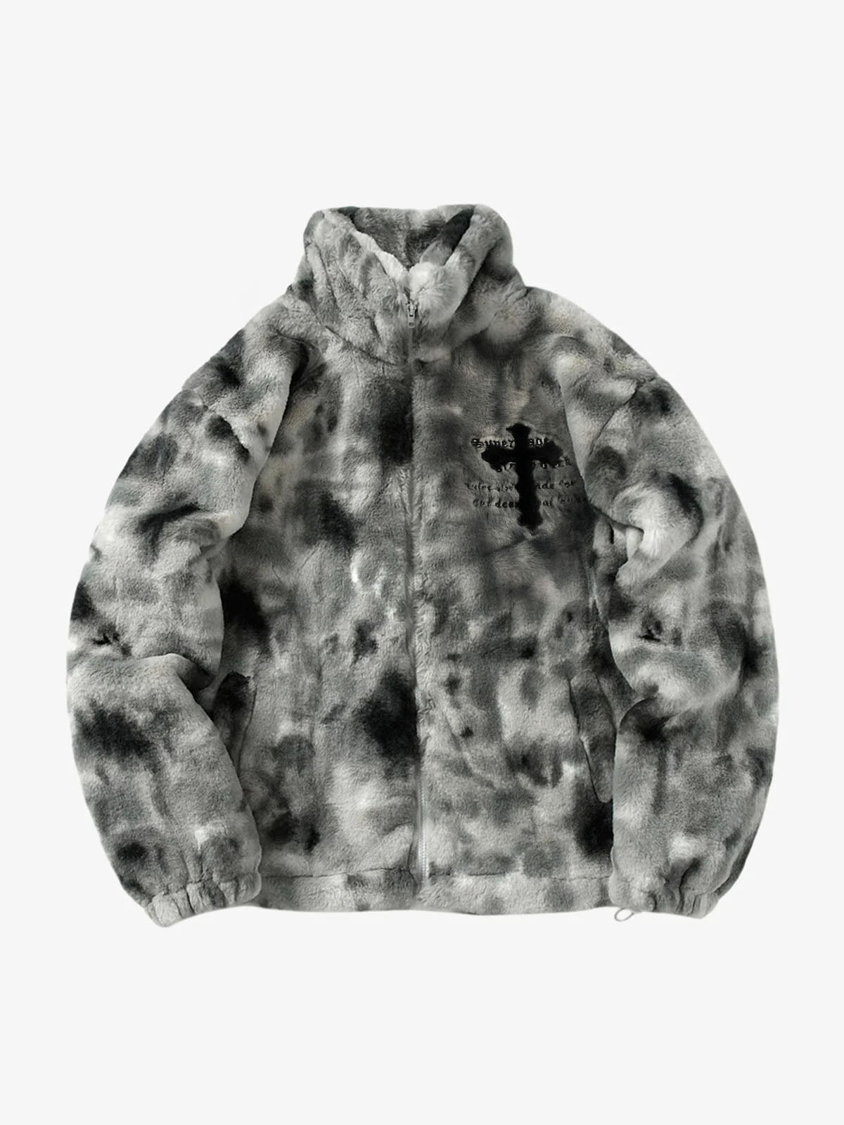 Heavy-Duty Faux Lambswool Tie-Dye Urban Jacket - 1558 - Grey / S