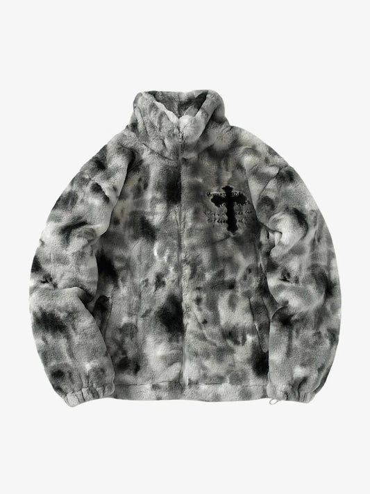 Heavy-Duty Faux Lambswool Tie-Dye Urban Jacket - 1558 - Grey / S