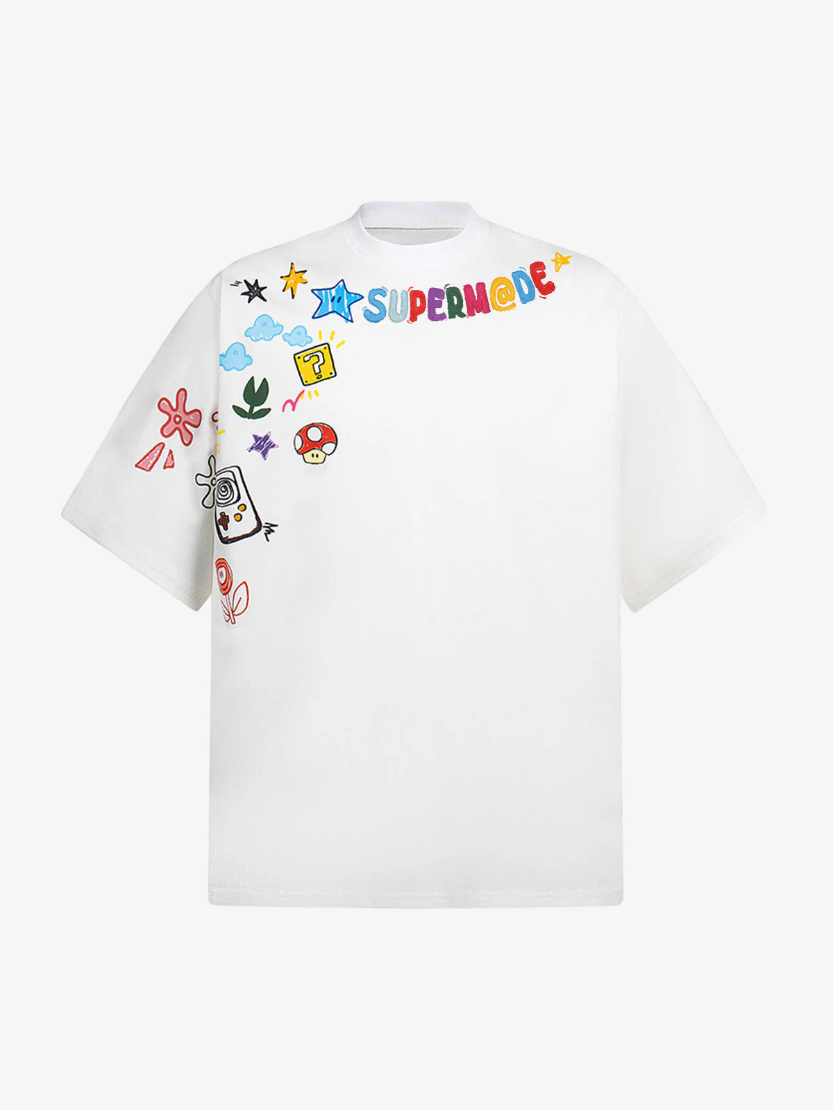 Colorful Fun Pattern Crew Neck T-Shirt - White / M