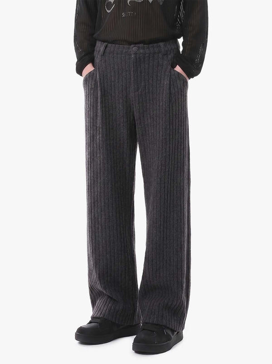 Retro Wool Blend Pleated Baggy Trousers - Gray / S