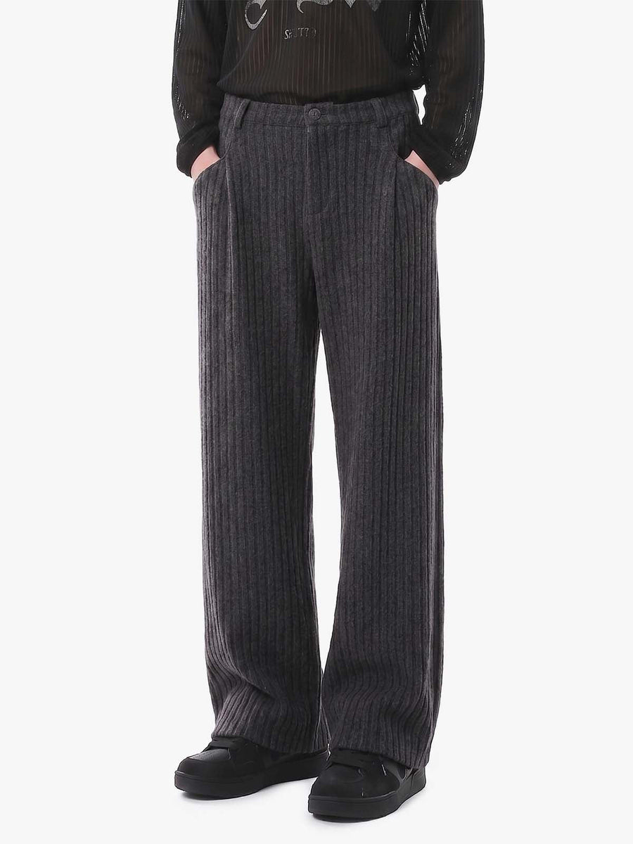 Retro Wool Blend Pleated Baggy Trousers - Gray / S