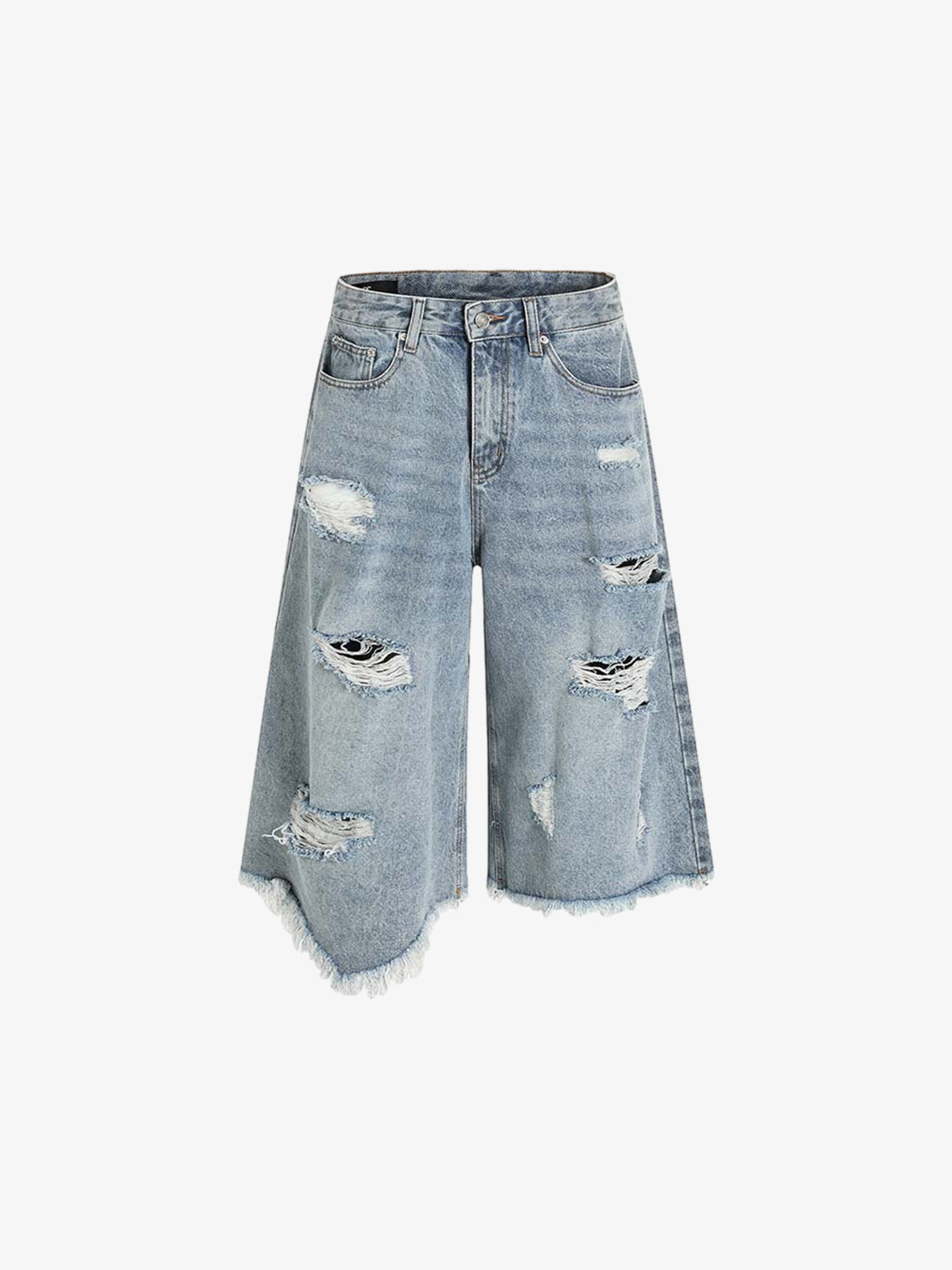 Distressed Light Wash Denim Shorts - 2639 - Blue / S