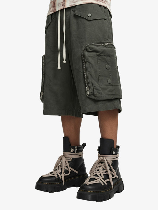 Heavy Tie Dye Multi Pockets Washed Shorts - 2088 - Mossy Green / S