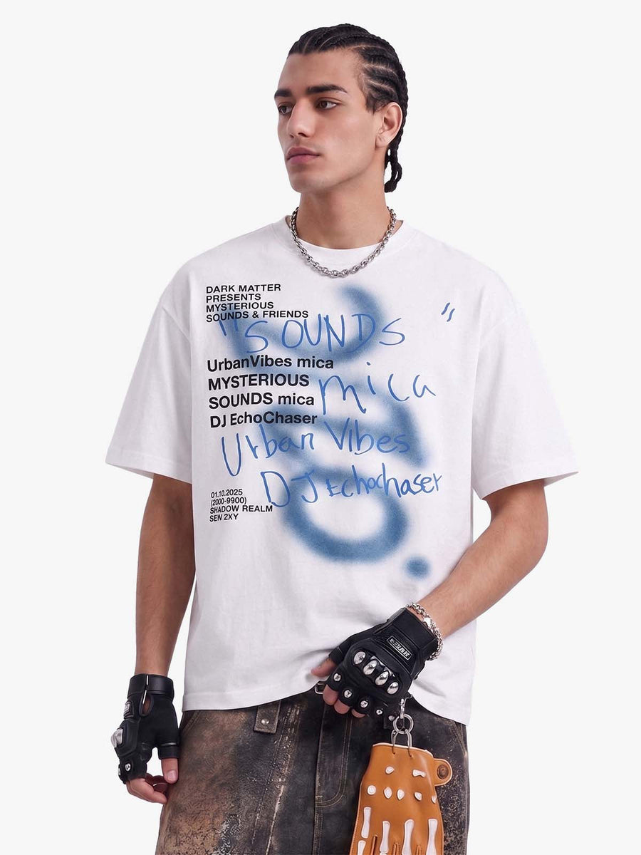 Washed Graffiti Text Print Spray Effect T-Shirt - 2614 - White / S