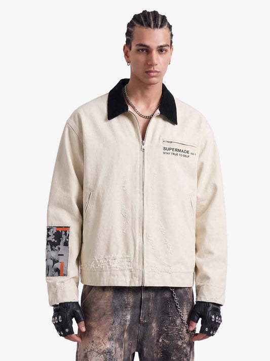 Street Washed Distressed Detroit Jacket - Apricot / S