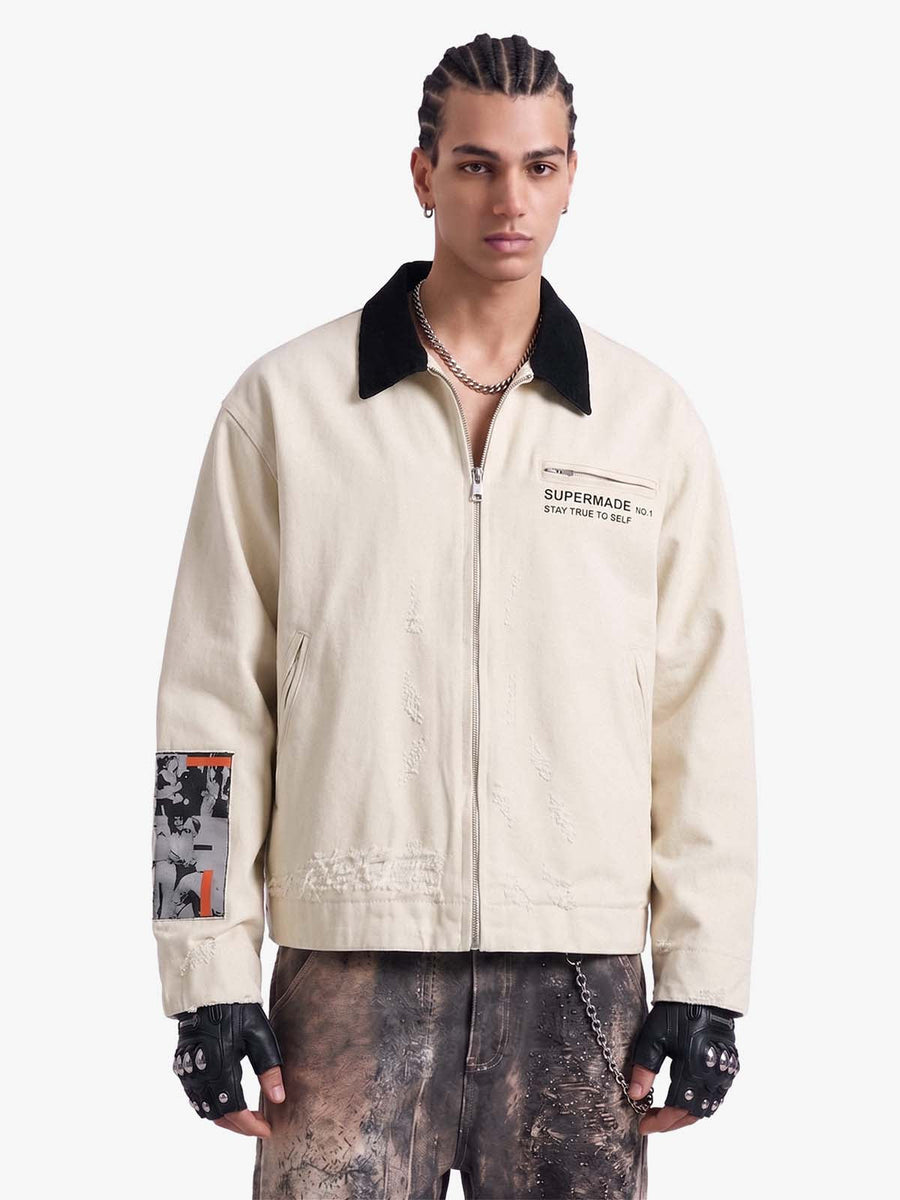 Street Washed Distressed Detroit Jacket - Apricot / S