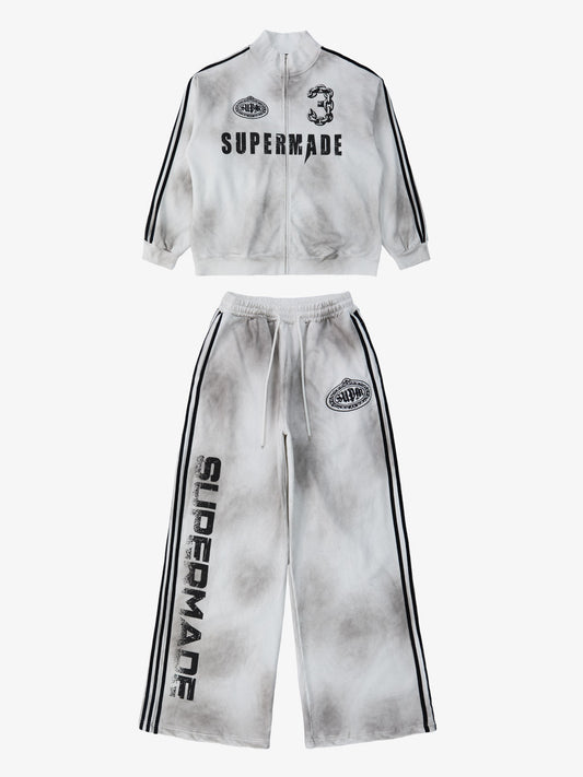 Supermade Vintage Distressed NO.3 Stand Collar Tracksuit - 2591 - White / S / Set