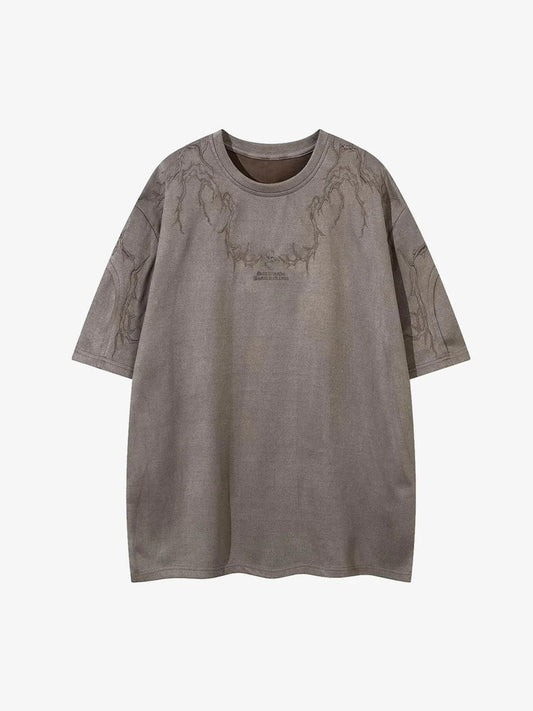 Thorn Embroidery Suede T-Shirt - Brown / S