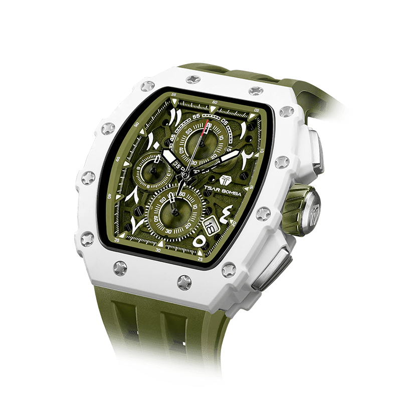 schwarze Uhr TSAR BOMBA Elemental Serie – Herren-Chronograph mit Bio-Keramik-Lünette, Saphirglas, Silikonarmband, stilvolles Quarzuhrwerk für Geschäft