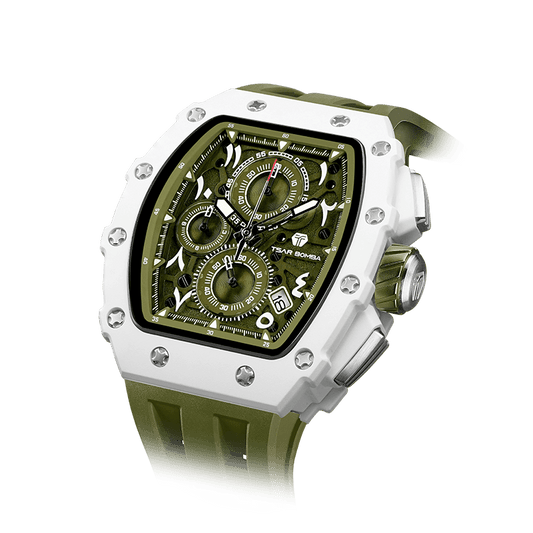 schwarze Uhr TSAR BOMBA Elemental Serie – Herren-Chronograph mit Bio-Keramik-Lünette, Saphirglas, Silikonarmband, stilvolles Quarzuhrwerk für Geschäft