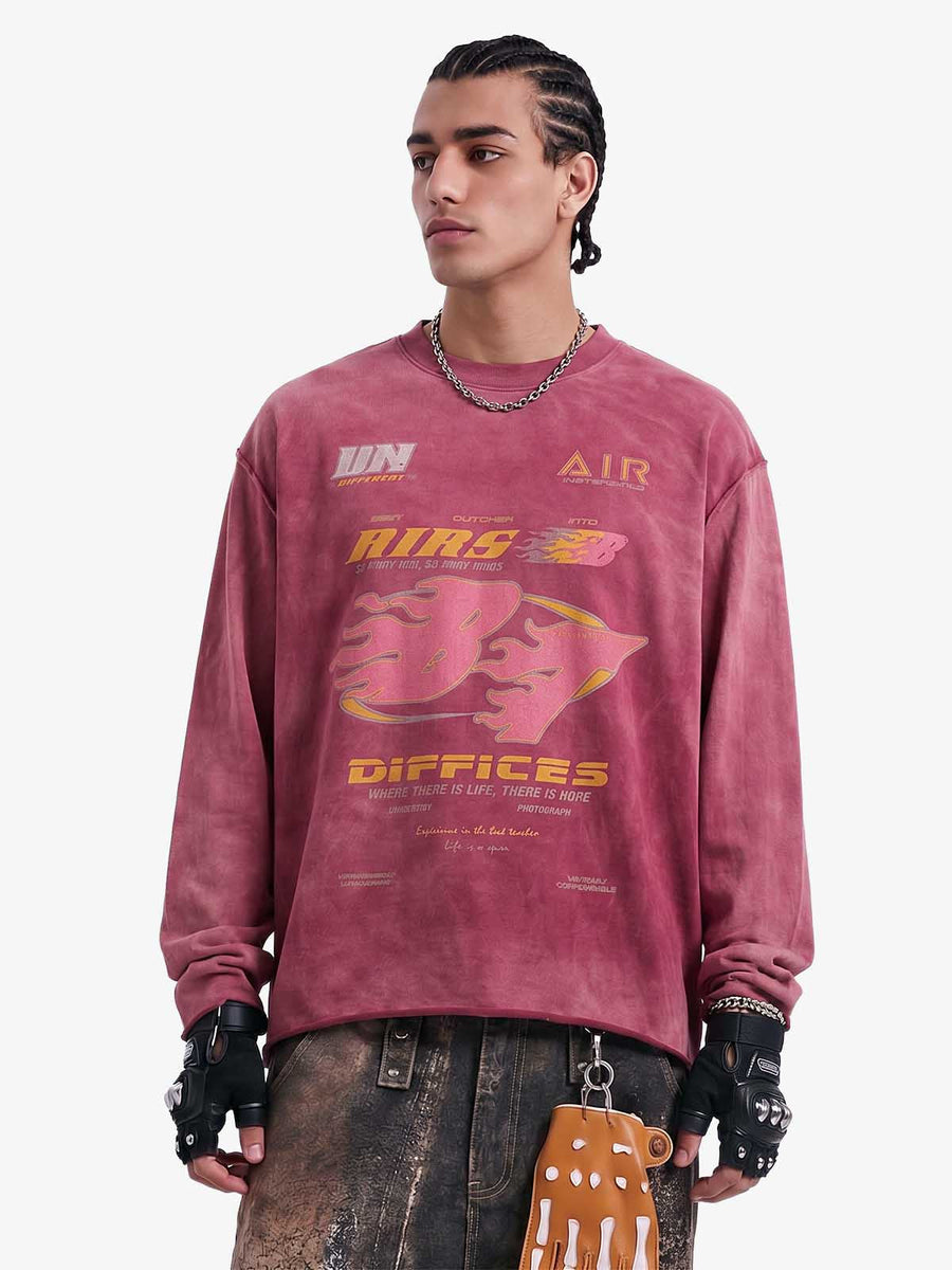Thesupermade Washed Edge Long Sleeve T-Shirt - Rose red / M