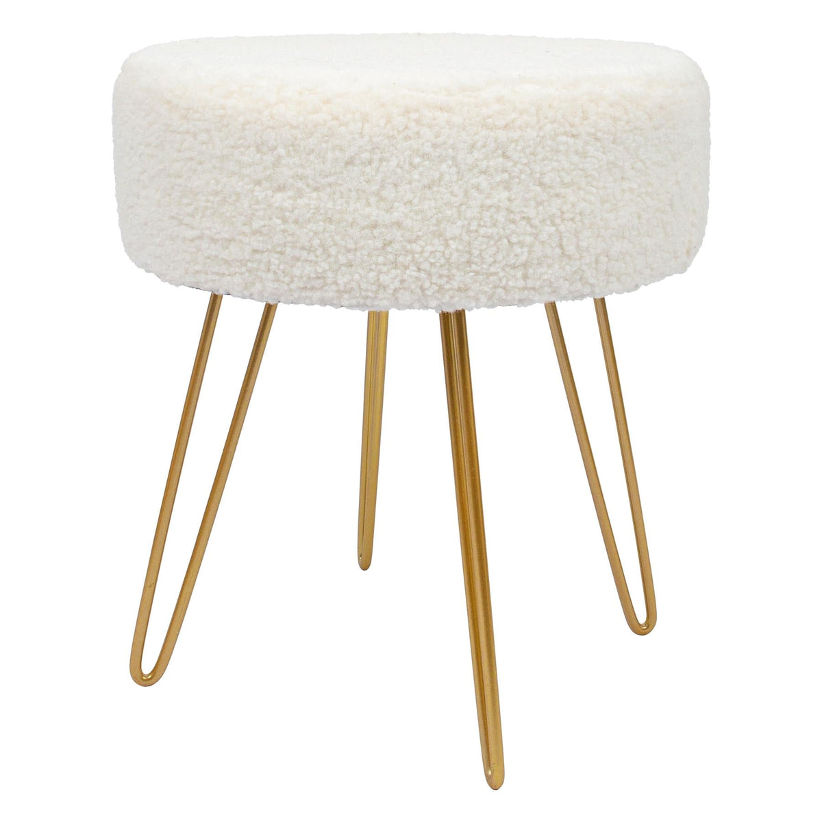 Cream H41 x D35cm Round Boucle Footstool - Gold Legs
