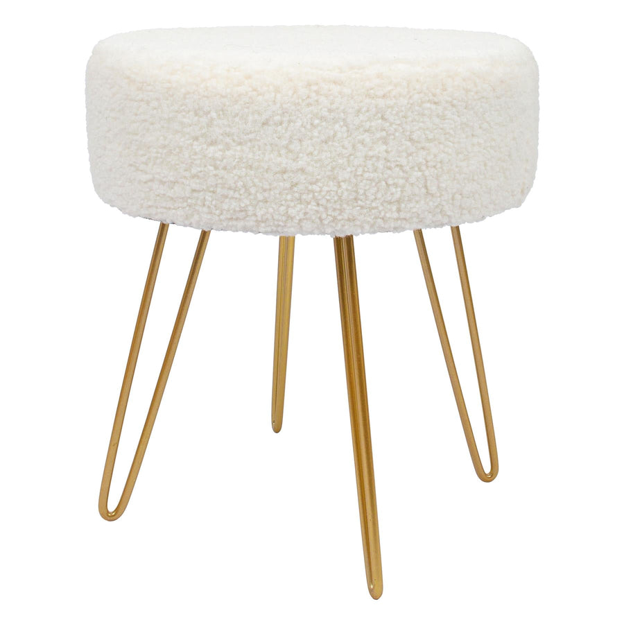 Cream H41 x D35cm Round Boucle Footstool - Gold Legs
