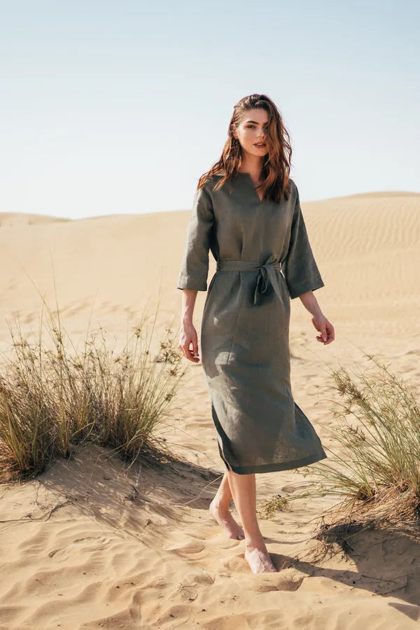 Isla - Midi Linen Dress | Size: XS | Color: Medium Blue