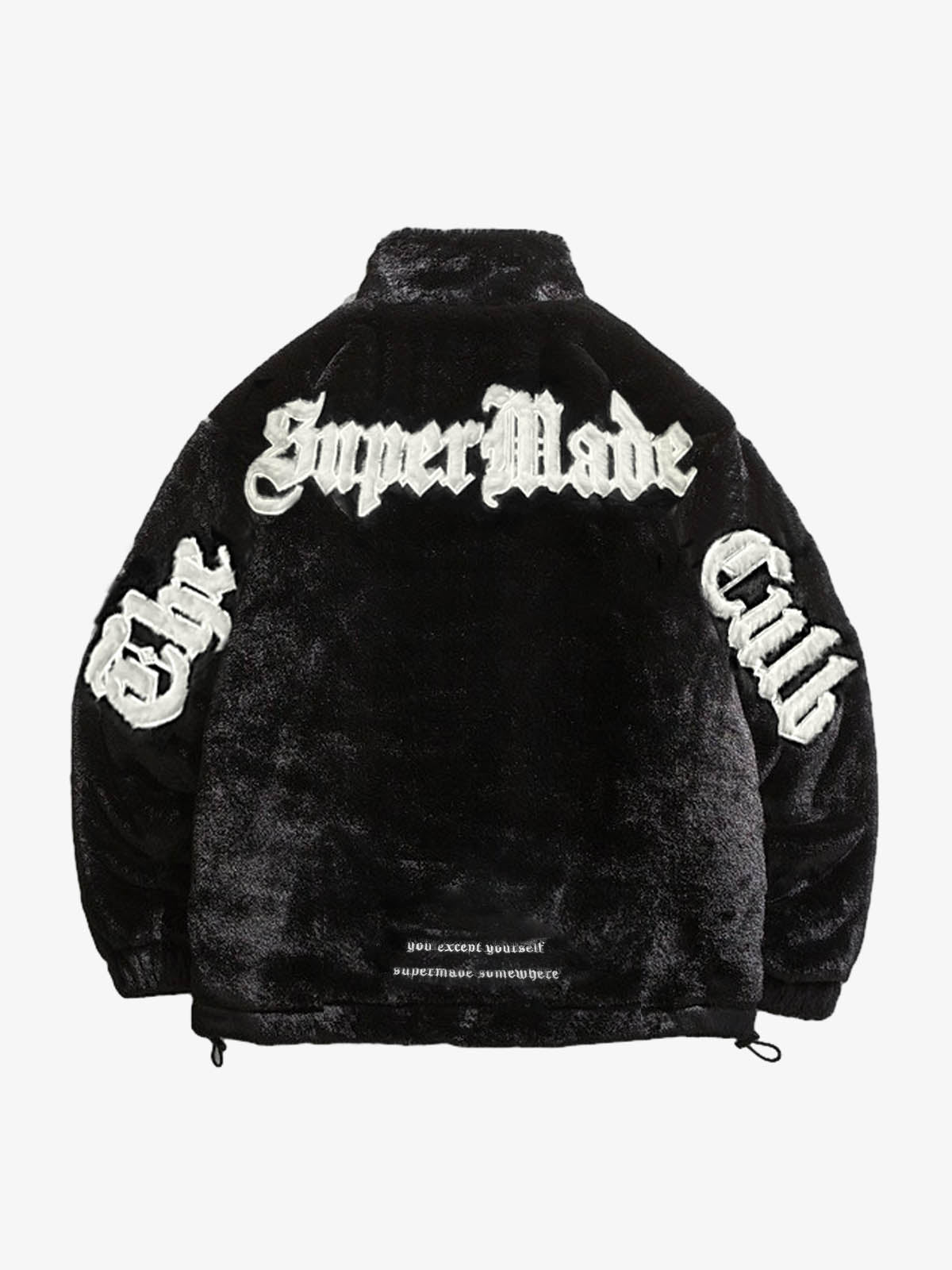 Thesupermade Street Letter Embroidered Fleece Jacket - 1838 - Black / S