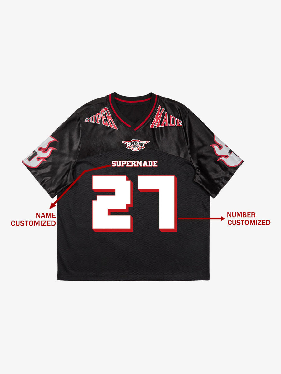 Original Flame Print Football Jersey T-Shirt - Black Red / M