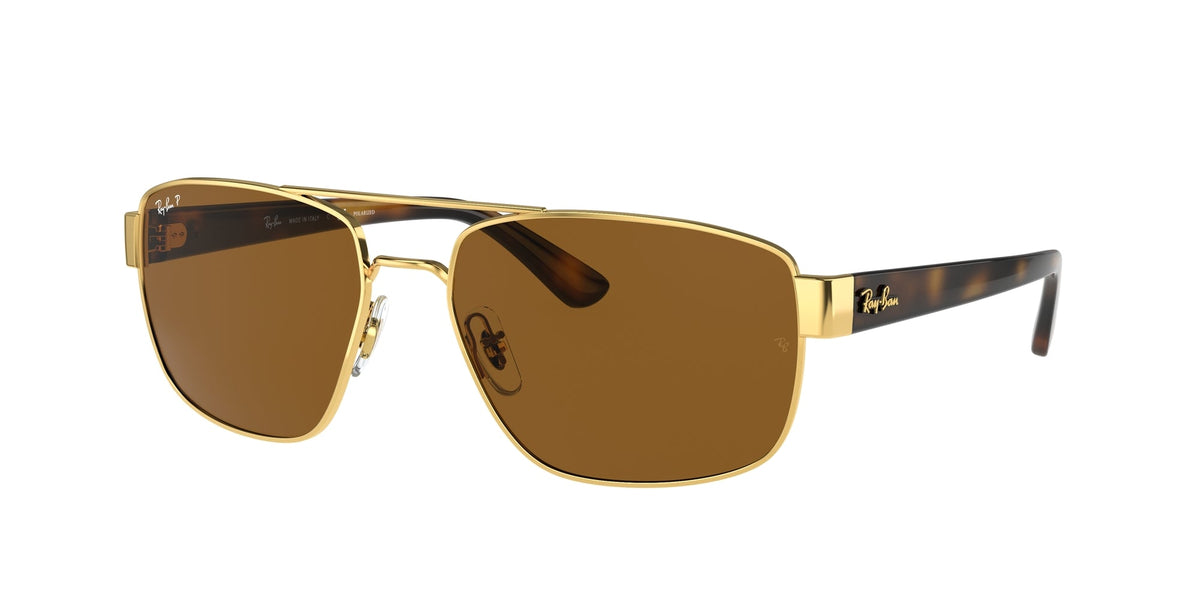 Ray - Ban RB3663 001/57 Man Sunglasses Metal Gold Brown Geometric Polarized