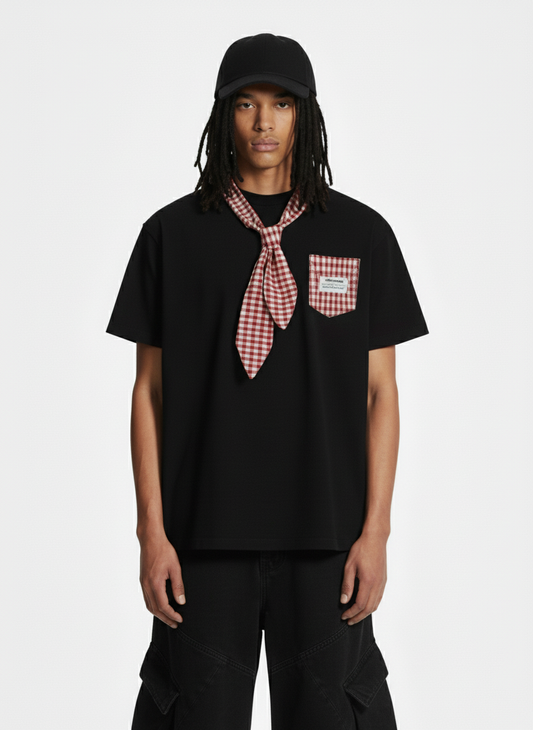 Street Plaid Tie Short Sleeve T-Shirt - Black / S