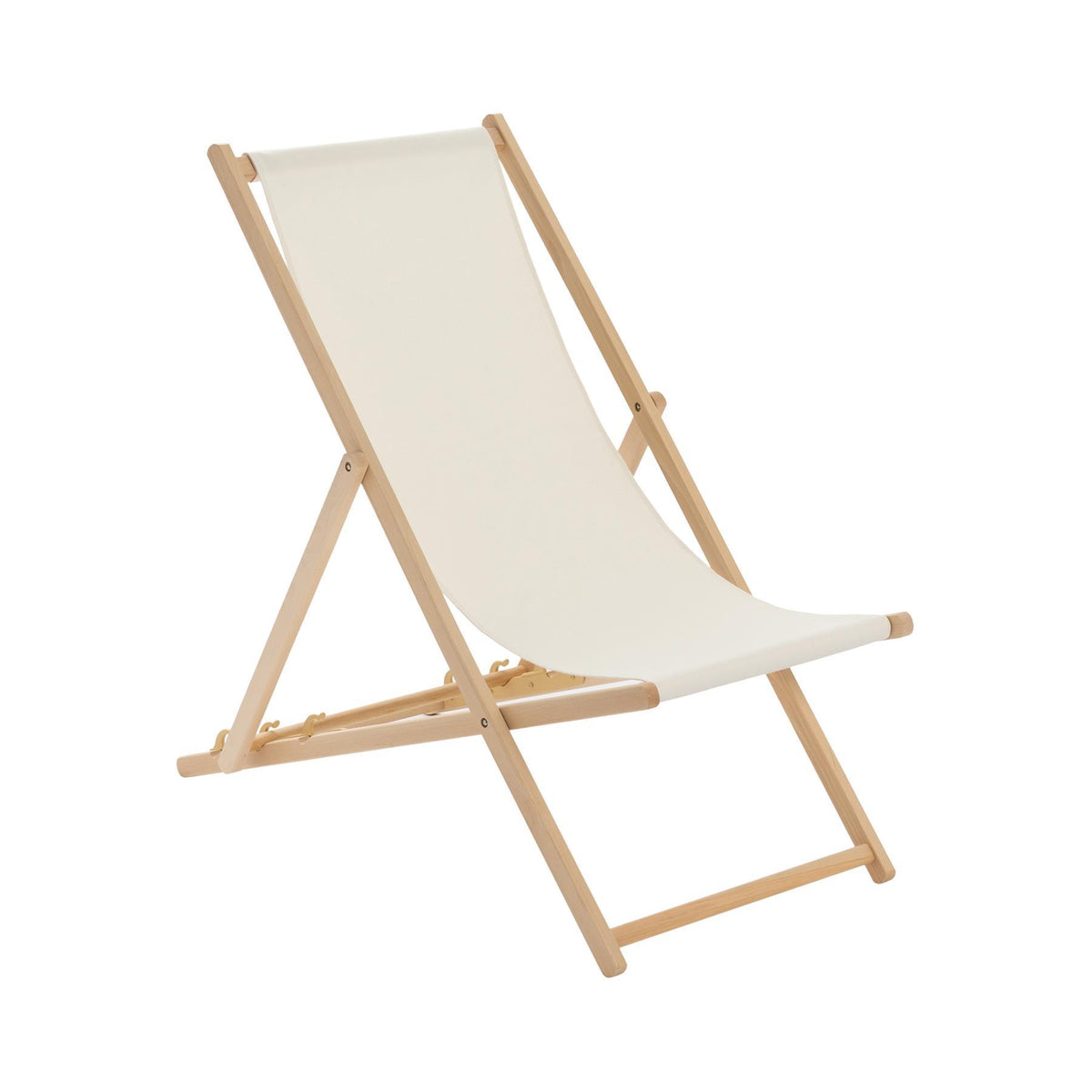 Cream Folding Wooden Deck Chair