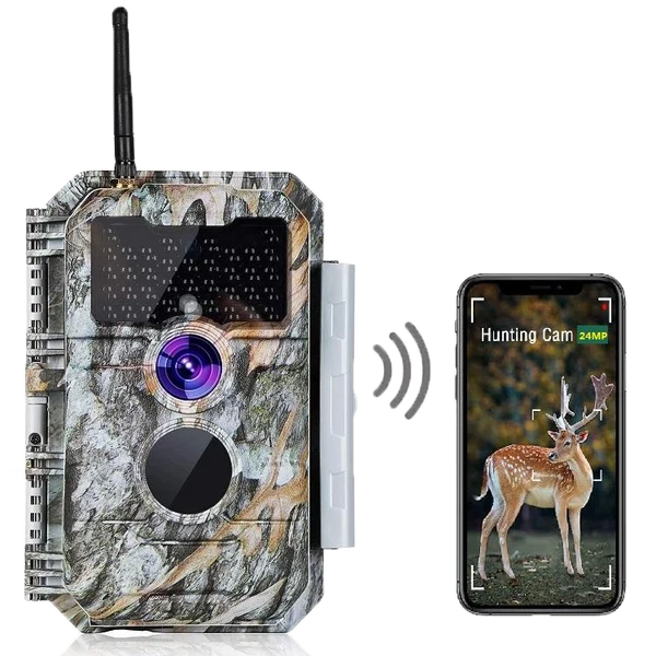 Wildkamera Wlan Fotofalle Jagdkamera Wildtierkamera 64MP 1296P 0,1s Schnelle Trigger Geschwindigkeit Nachtsicht Bewegungsmelder 110°PIR IP66 Wasserdic