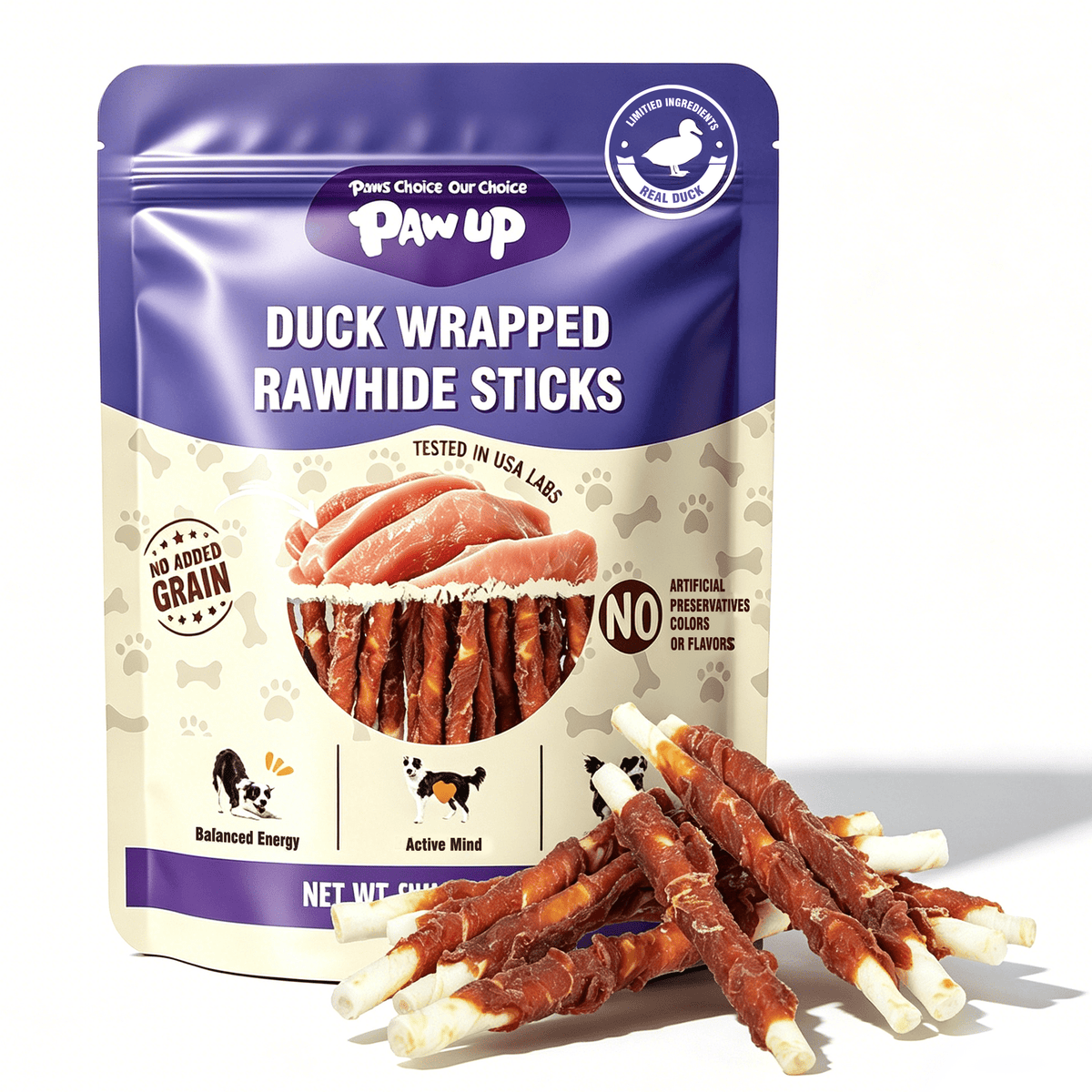 PAWUP Dog Treats Duck Wrapped Rawhide Sticks, Dog Bones for Small Medium Large Dogs, Long Lasting Dog Chew Dental Treats, 10.6oz