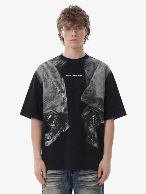3D Trompe L’Oeil Graphic Short Sleeve T-Shirt - 2610 - Black / M