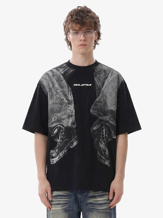 3D Trompe L’Oeil Graphic Short Sleeve T-Shirt - 2610 - Black / M